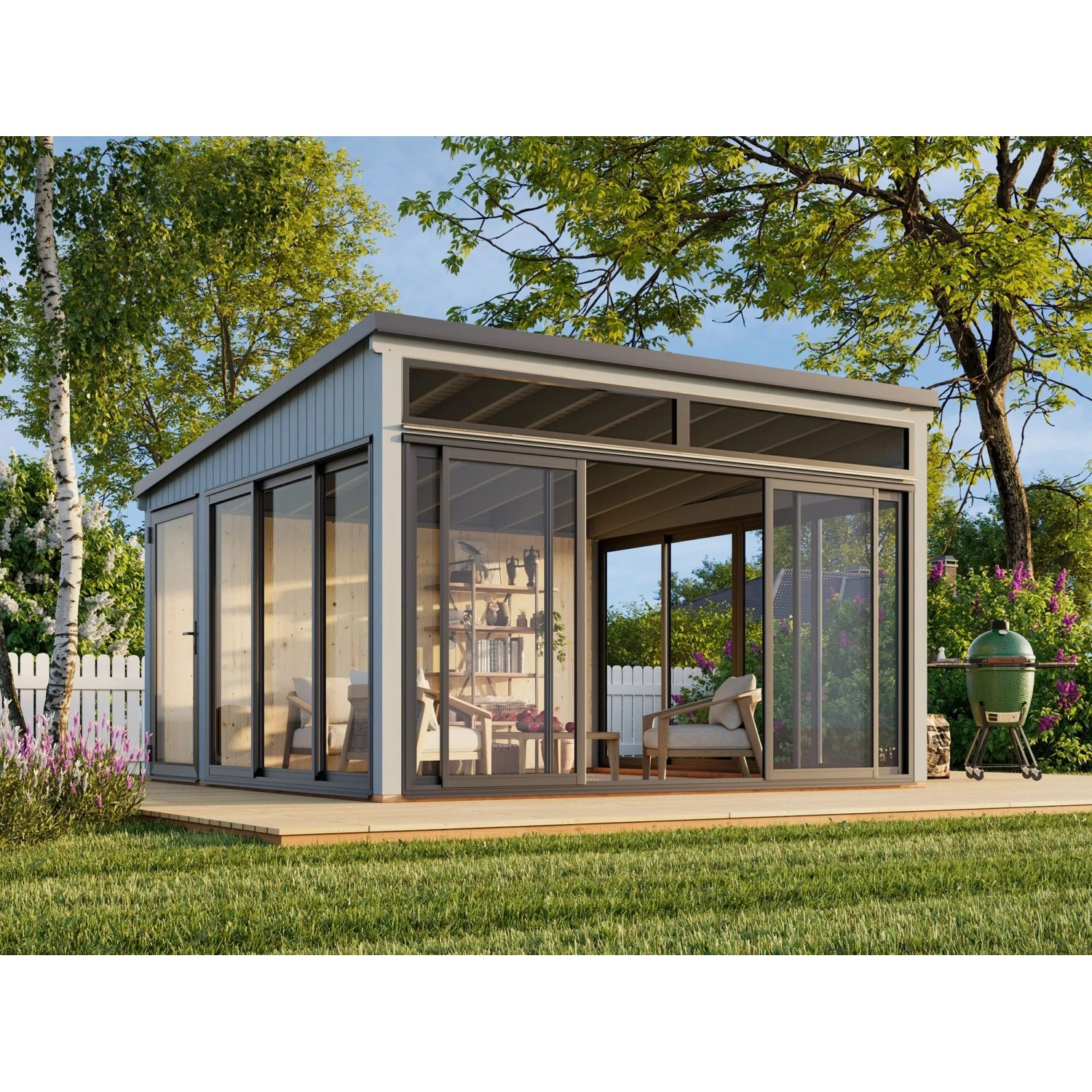 Palmako Holz-Gartenhaus Saga Slide Pultdach Lackiert 420 cm x 420 cm 16,6 m²