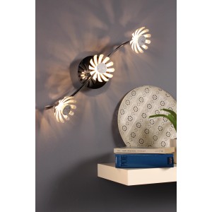 Silberne LED-Deckenleuchte Bloom-Spots, 3-flammig, im floralen Design. Ø 10 cm.