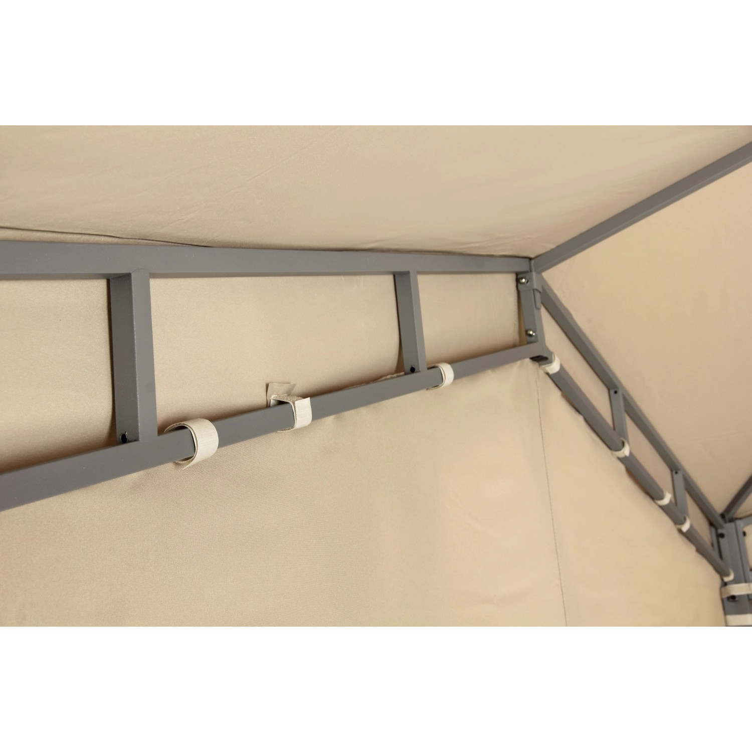 Tepro Seitenteil-Set Marabo Taupe, Detailansicht der Befestigung am Pavillon.