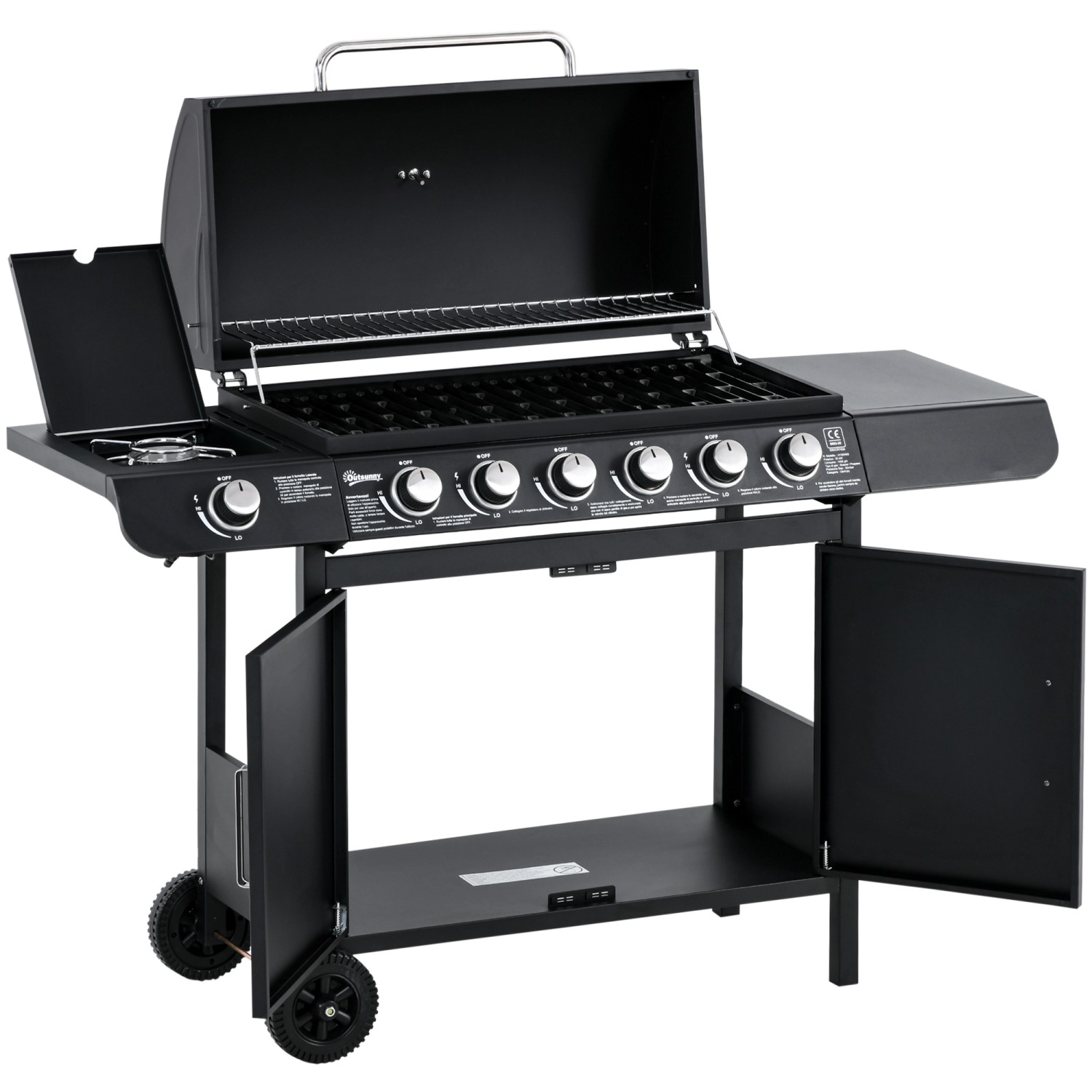 Outsunny Gasgrill Metall Schwarz 135L x 50B x 100H cm günstig online kaufen