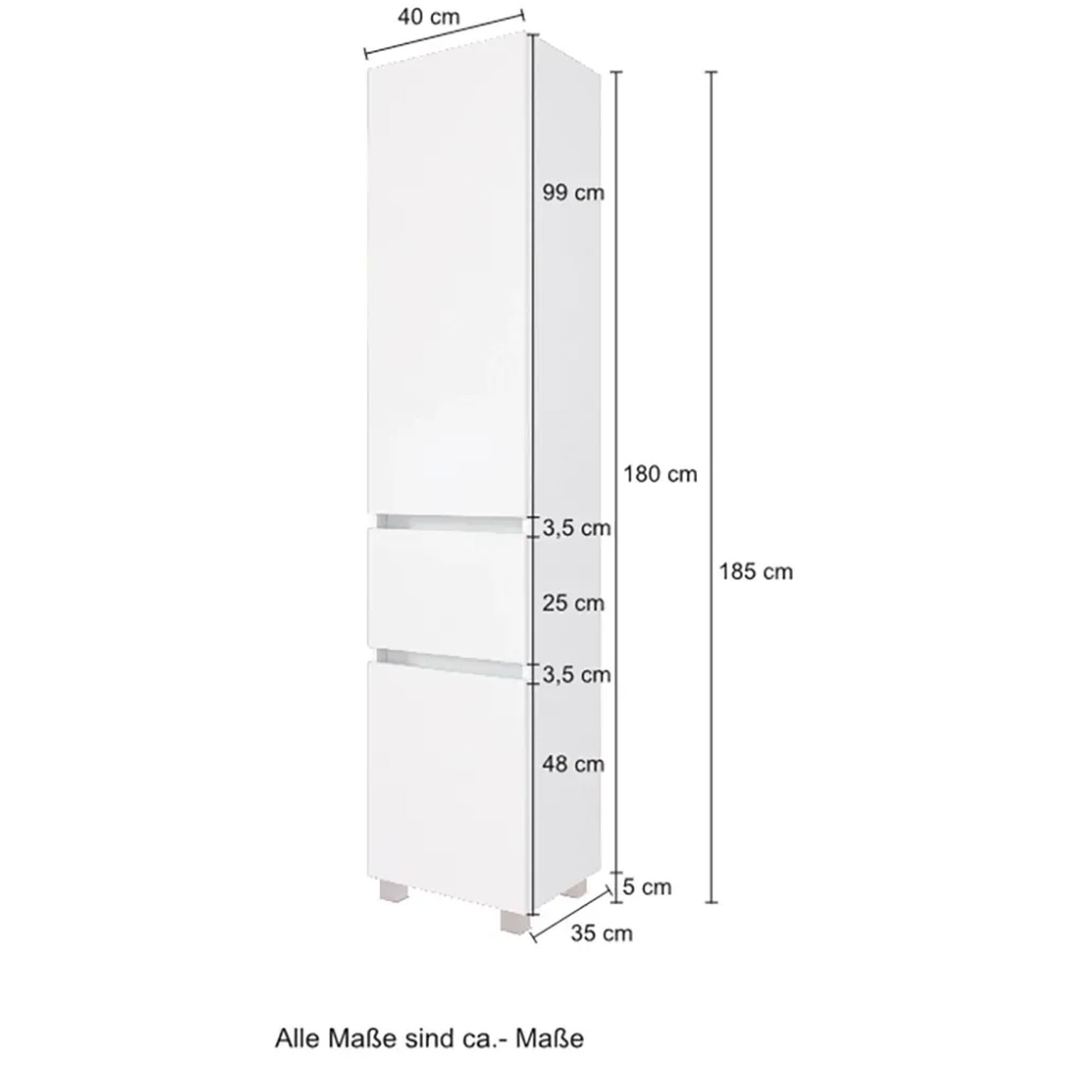 Held Möbel Hochschrank Salerno, Bad-Hochschrank, matt Grau-Graphitgrau, 180x40x35cm