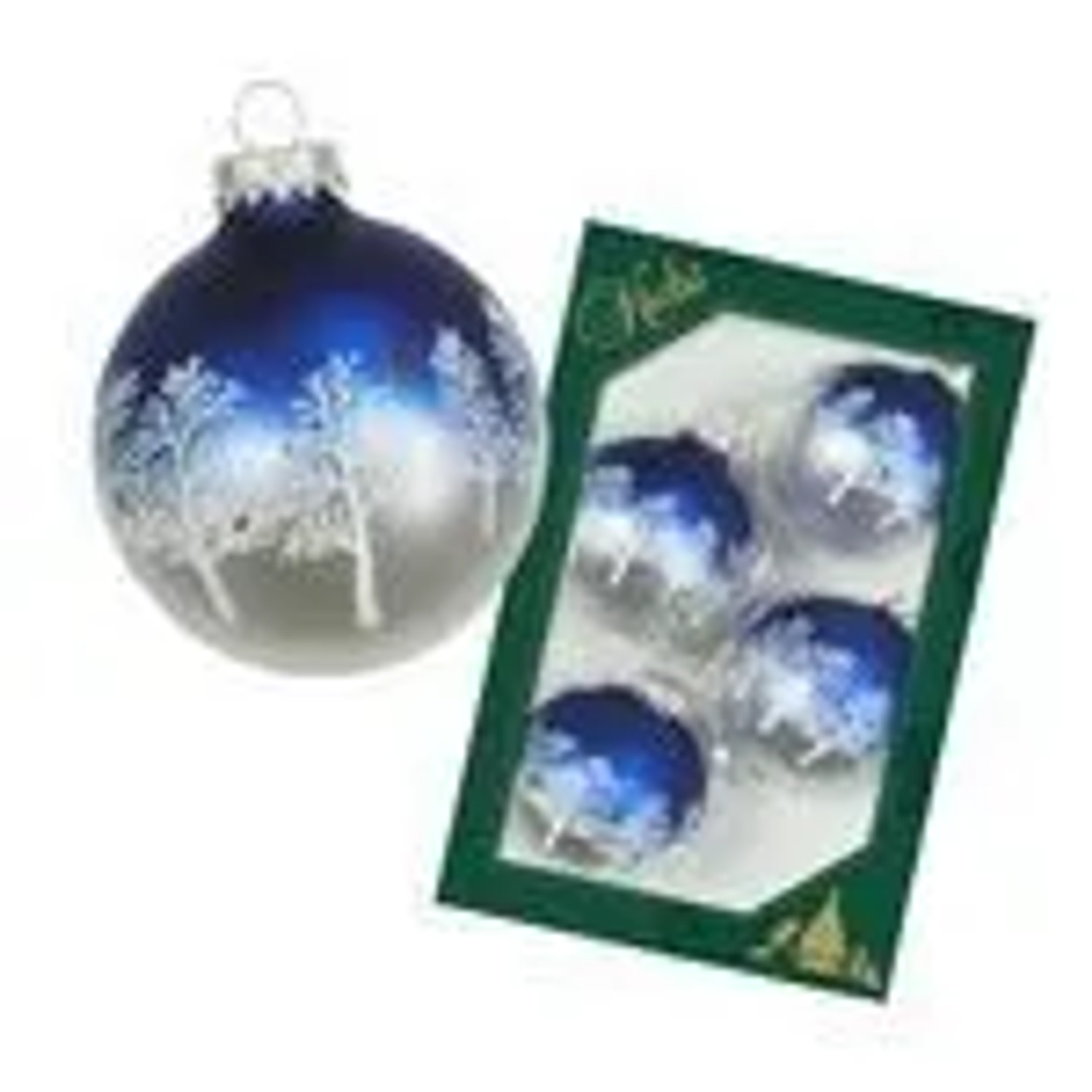 Krebs Glas Lauscha GmbH Christbaumkugeln Weihnachtskugeln Glas Ø 7cm 4 Stück silber/blau