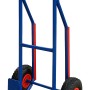 Blaue Sackkarre mit Treppenrutsche, 200 kg Tragkraft, Luftbereifung und Kunststoffgleitschutz.