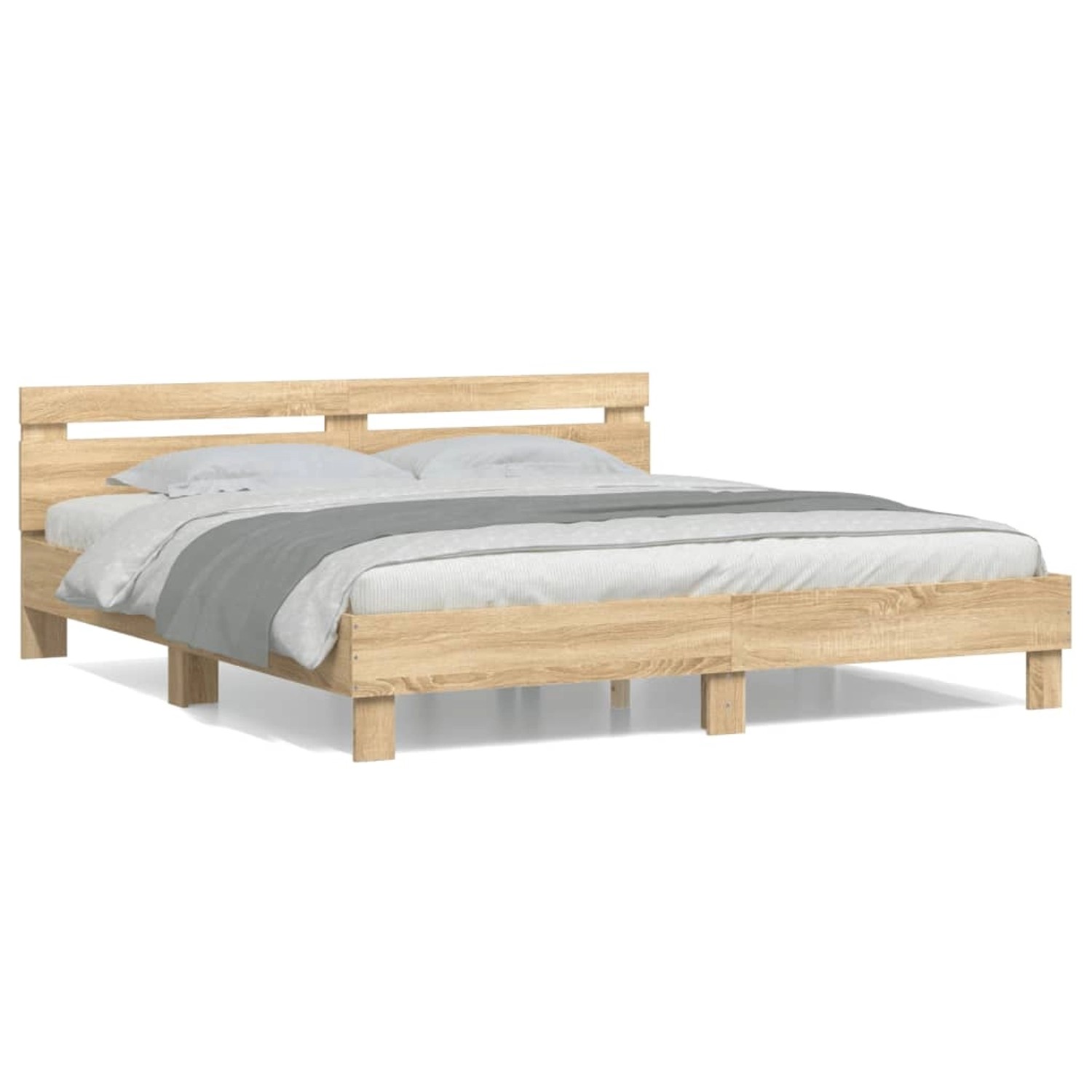 vidaXL Bettgestell mit Kopfteil Sonoma-Eiche 200x200 cm Holzwerkstoff Model günstig online kaufen