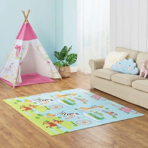 Juskys Kinder Spielmatte Stella 180x200 cm mit Tiermotiven im Kinderzimmer.