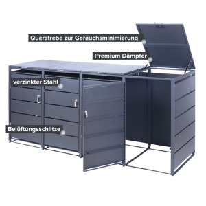 Albatros Mülltonnenbox für 4 Tonnen bis 240L, anthrazitgrau, verzinkter Stahl mit Dämpfer und Aufkleber-Set.