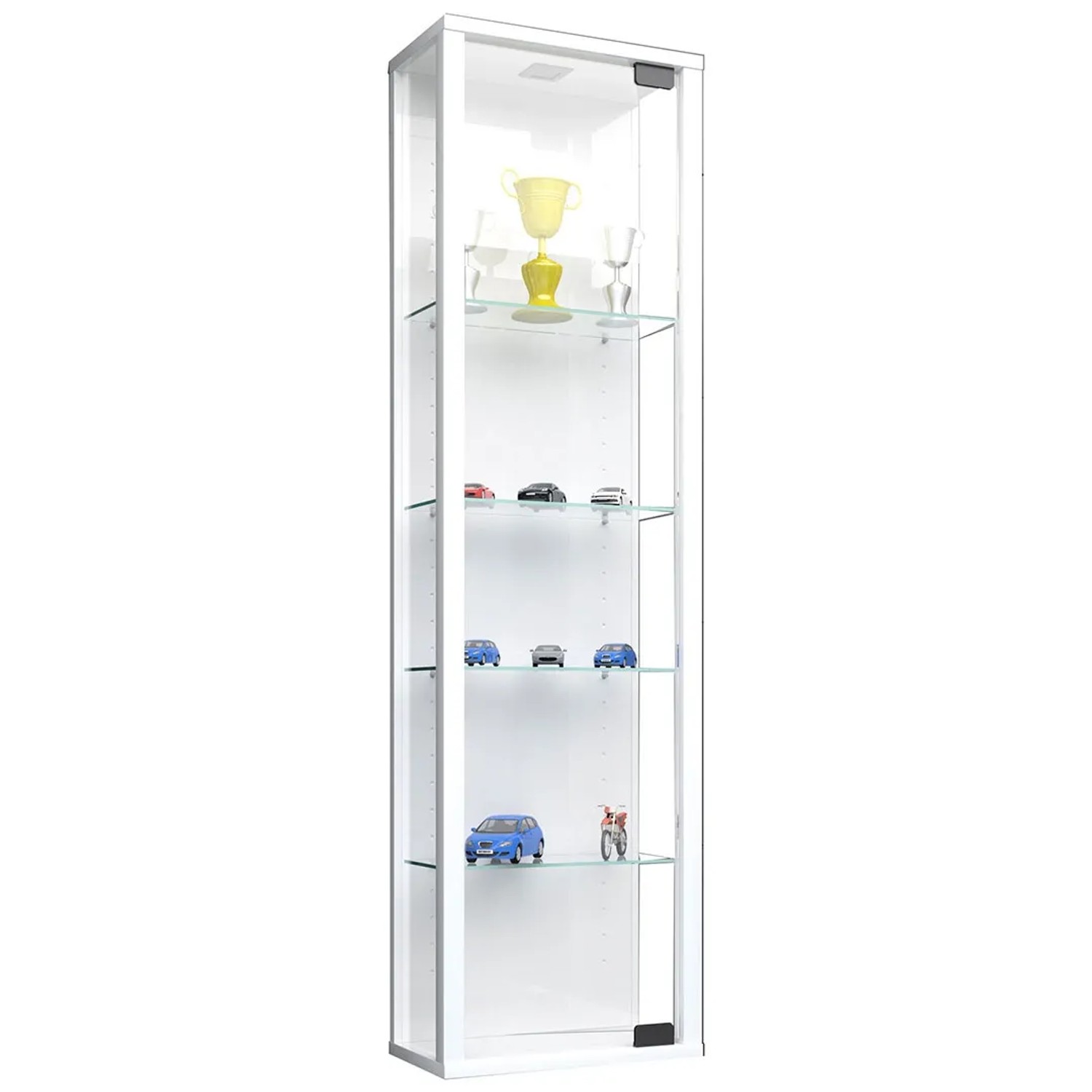 ebuy24 Stano Mini Vitrinenschrank Wandmontage 1 Glastür mit LED-Licht zum Aufhängen Weiß