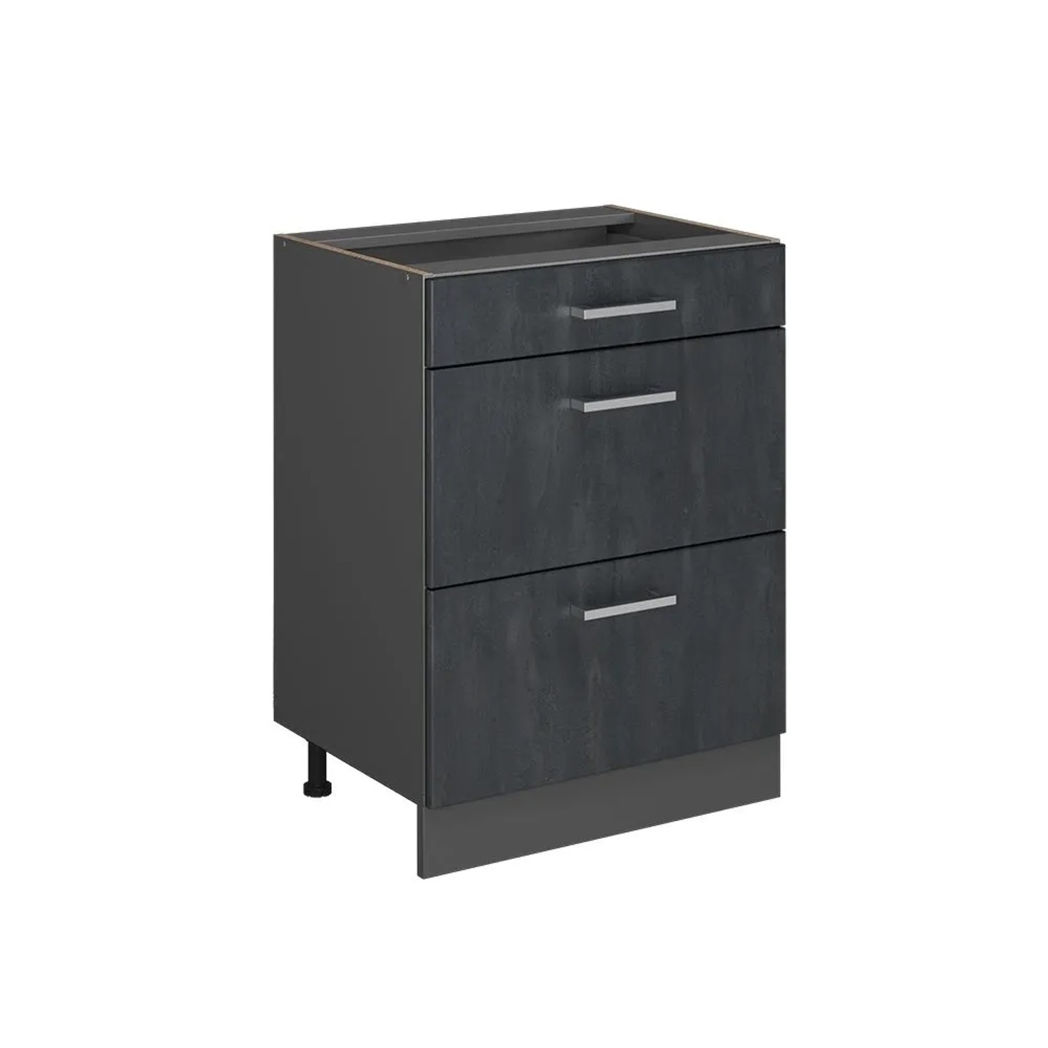 Vicco Küchenunterschrank R-Line Schwarz Beton 60 cm ohne Arbeitsplatte mit Anthrazit Korpus