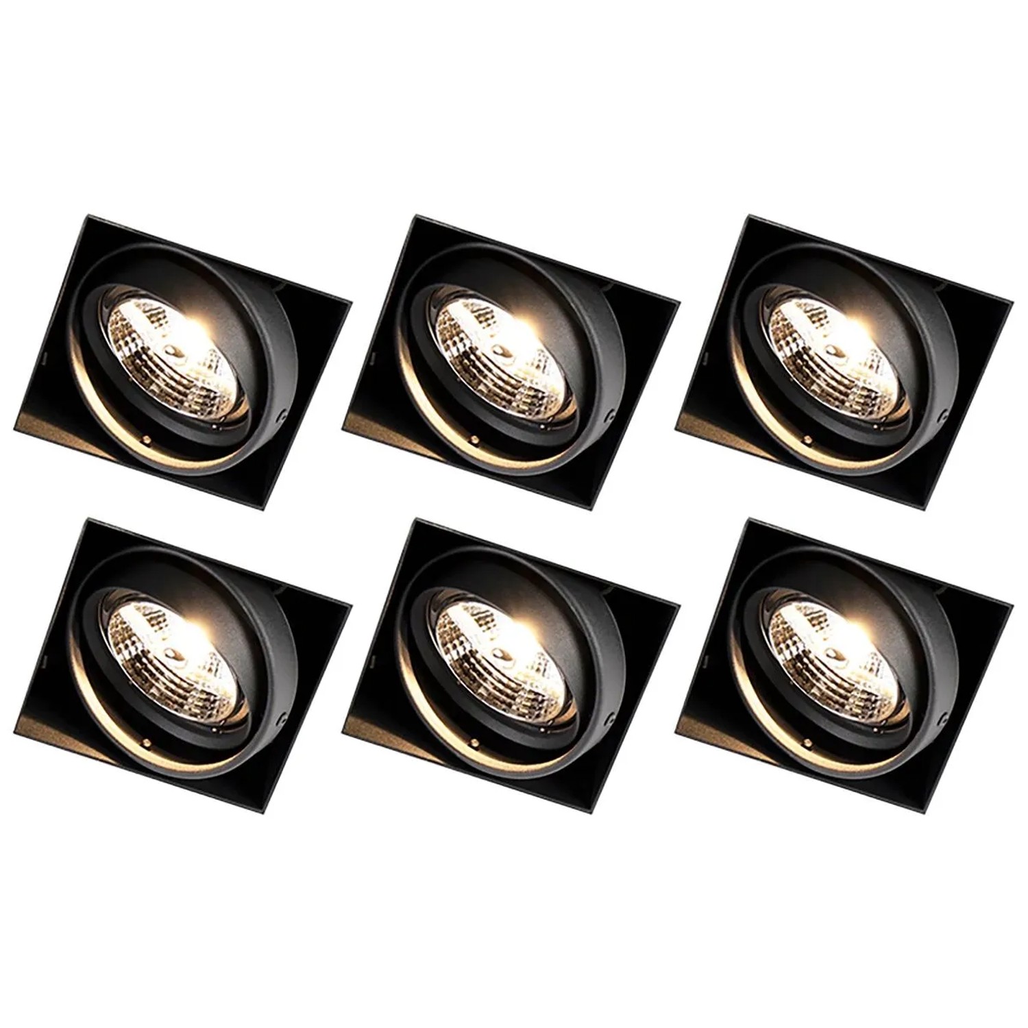 QAZQA Set mit 6 EinbauSpots Schwarz GU10 AR70 Randlos Oneon