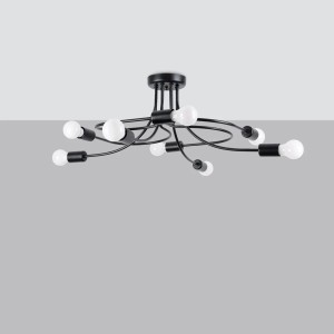 Schwarzer Sollux Lighting Kronleuchter Levar 8 mit acht Leuchten im industriellen Stil.