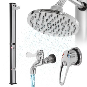 ECD Germany Solardusche 35L, eckig, mit Kopf- und Fußdusche, silber-schwarz.