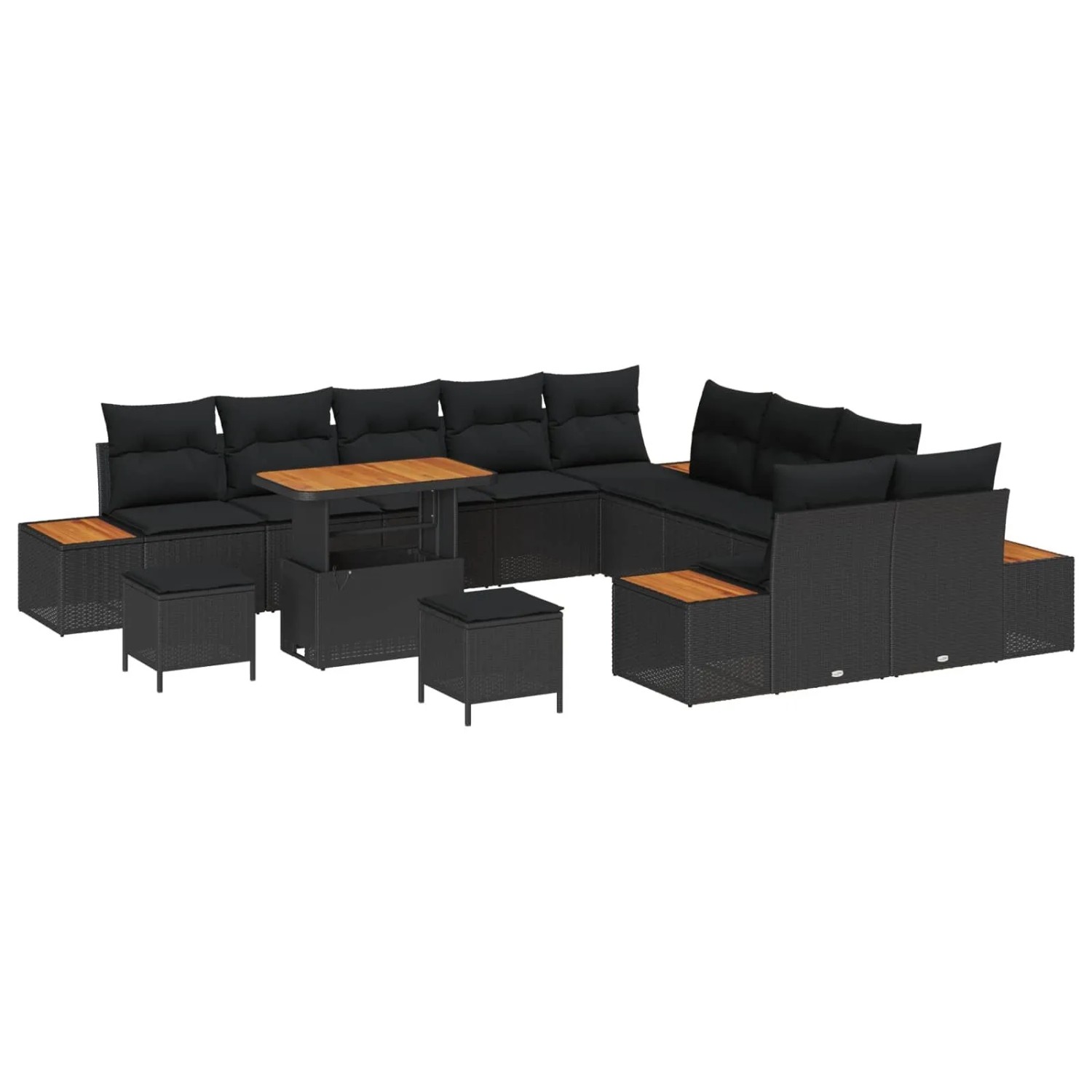 vidaXL Gartensofa-Set mit Kissen 13 Stk Schwarz Poly Rattan 3364924 günstig online kaufen