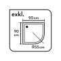 Skizze der baliv Duschkabine DUK-90.20R, 90x90 cm, Runddusche mit Eckeinstieg.