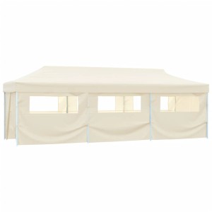 Cremefarbenes vidaXL Faltzelt/Partyzelt 3x9m mit Seitenwänden.