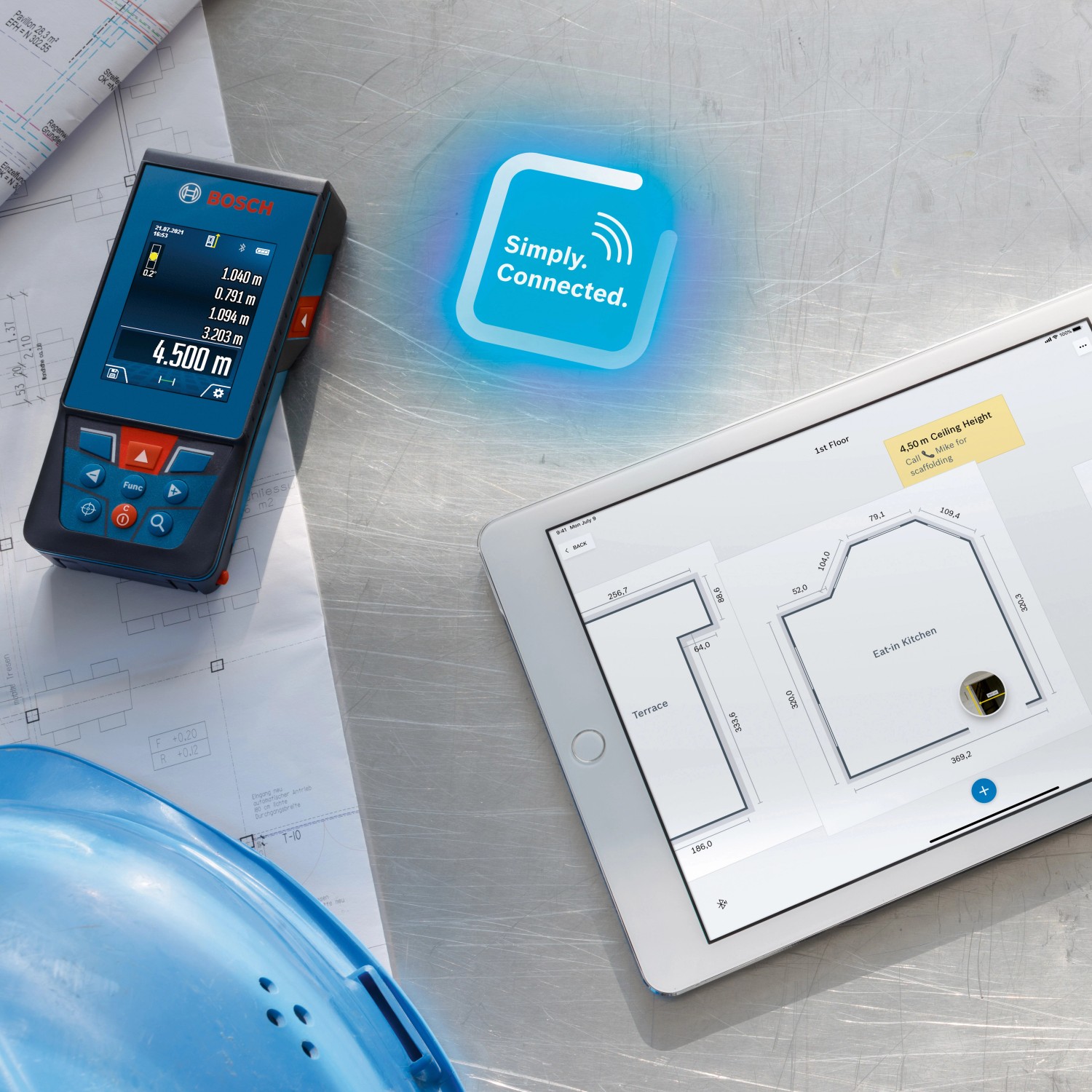 Bosch Professional GLM 100-25 C Laser-Entfernungsmesser mit digitaler Kamera und Bluetooth.