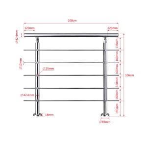 AICA Edelstahl-Treppengeländer 100 cm Geländer für Innen und Außen 5 Querstäbe