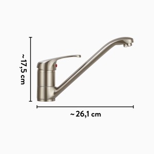 baliv Niederdruck Küchenarmatur KI-5093 N in Edelstahl-Optik mit hohem, schwenkbarem Auslauf.