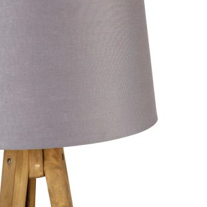 QAZQA Stehlampe mit Holzstativ und grauem Leinenschirm (45cm).