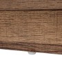 Detailaufnahme: Brauner MCW Schrank K75 (Schubladenkommode) mit Holzoptik und Bodenschoner.