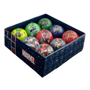 Marvel Kugelbox mit Christbaumkugeln, verschiedene Superhelden Motive.