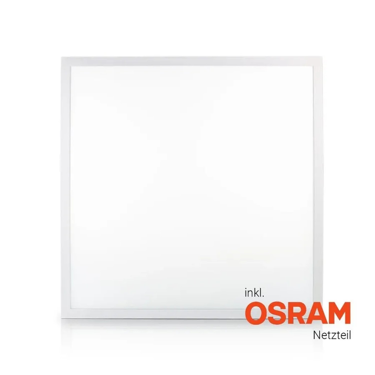 Quadratisches, weißes LED Panel 60x60 cm für Rasterdecken mit OSRAM Netzteil, neutralweißes Licht.