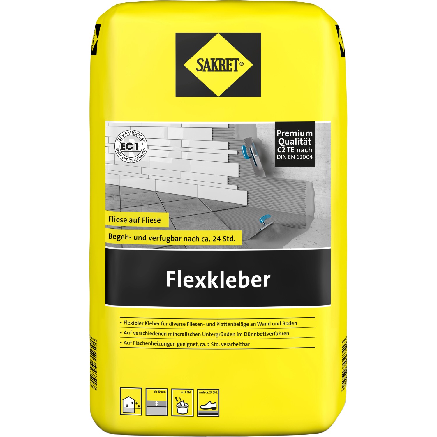 SAKRET Fliesenkleber Extra 25 Kg - Flexibler Dünnbettmörtel C2 TE Für Wand & Boden