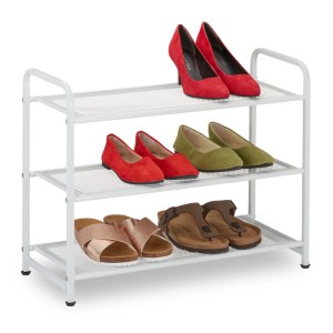 Relaxdays Schuhregal Stahl Weiß 3 Ebenen Platzsparend 48 cm x 60 cm x 25 cm