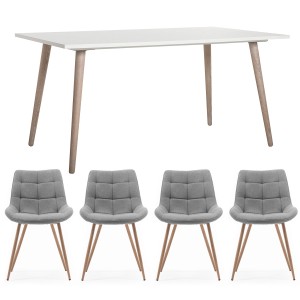 Homestyle4u Essgruppe 1940: Ausziehbarer Esstisch mit 4 grauen Polsterstühlen im Landhausstil.
