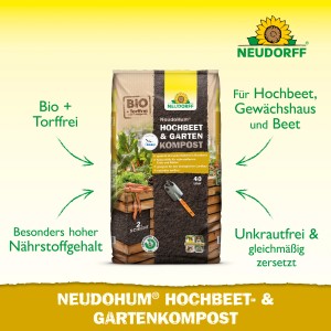 Sack Neudorff Neudohum Hochbeet- & Gartenkompost 40L. Bio-Kompost für Hochbeete, Gewächshäuser und Gärten.