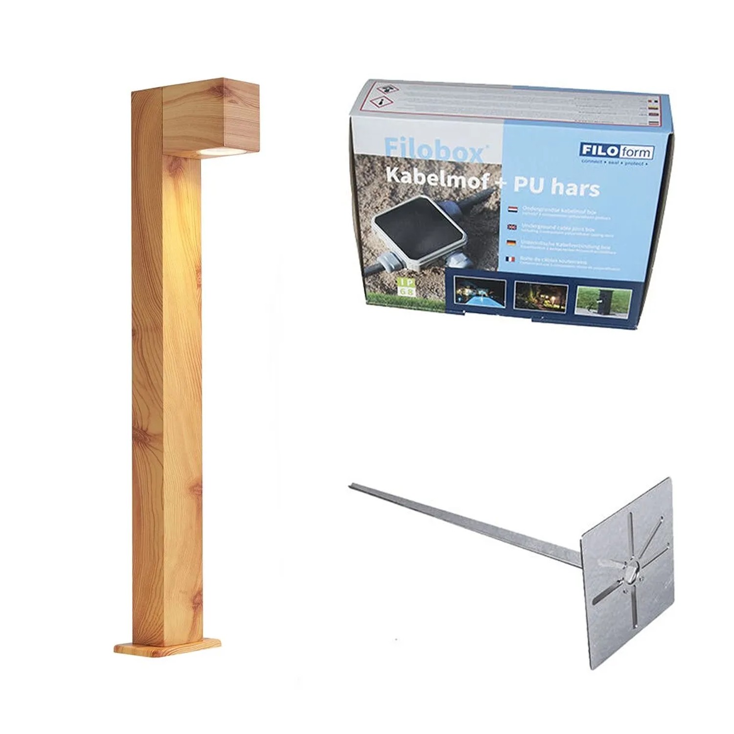 QAZQA Außenleuchte Aluminium mit Holzdruck mit Erdspieß und Kabelverschraubung 65cm IP44 Baleno