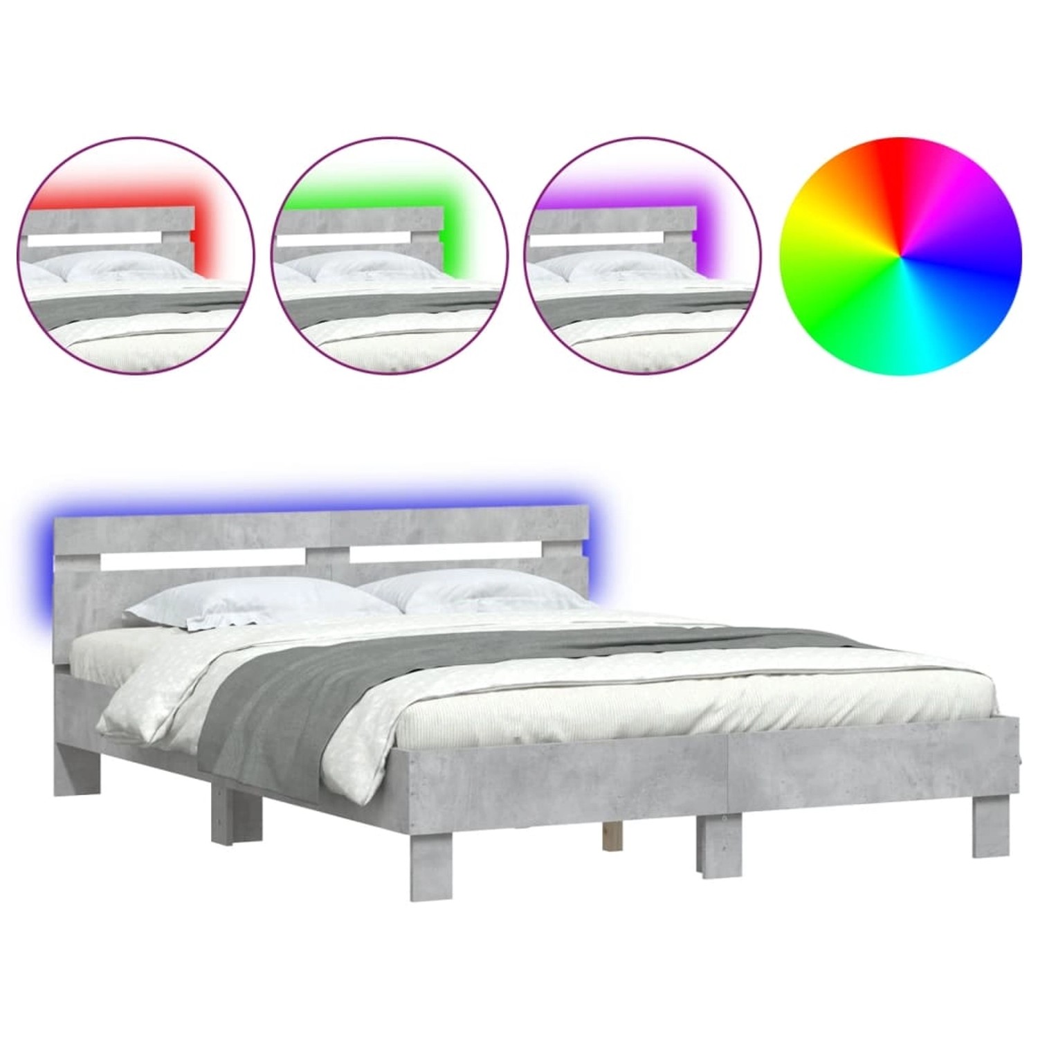 vidaXL Bettgestell mit Kopfteil LED-Beleuchtung Betongrau 140x200 cm 320754 günstig online kaufen