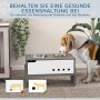 Höhenverstellbarer PawHut Hundenapf aus MDF und Stahl, grau, mit zwei Edelstahlnäpfen.