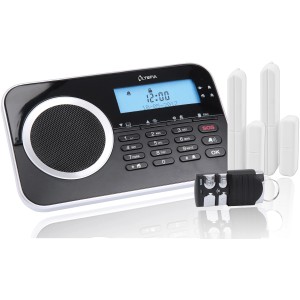 Olympia Alarmanlage Protect 9730 Set mit Basiseinheit, Sensoren und Fernbedienung.