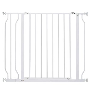 Weißes PawHut Schutzgitter mit Zwei-Wege-Öffnung für Haustiere.