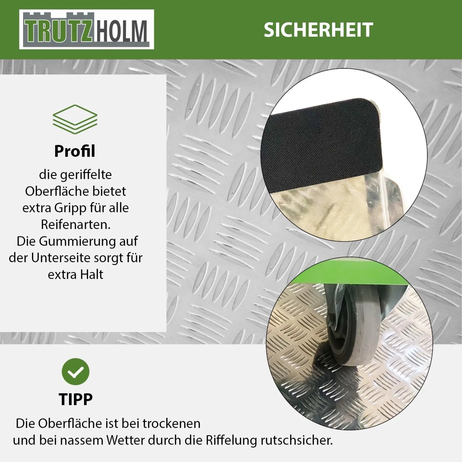 TRUTZHOLM Türschwellenrampe, Bordsteinrampe aus Aluminium mit Riffelblech für sicheren Halt.