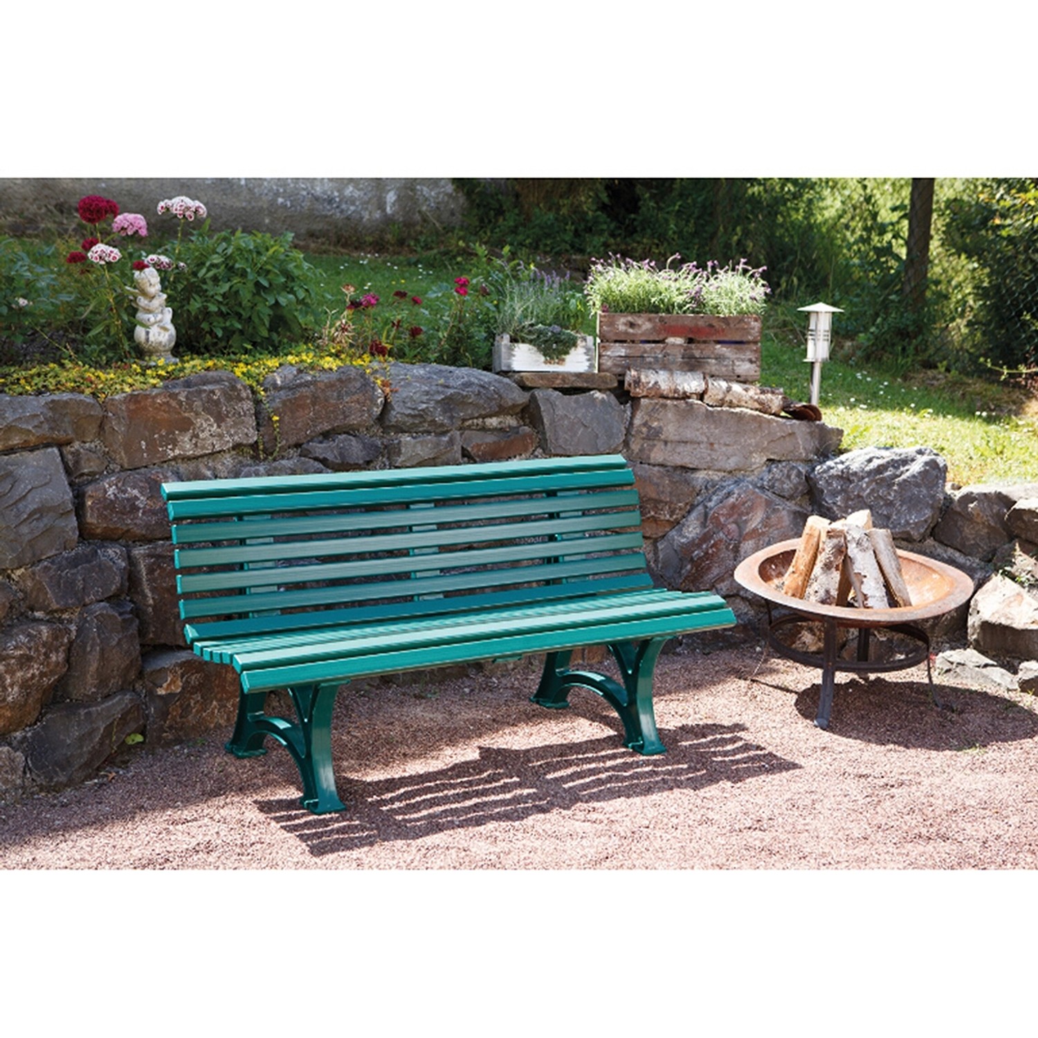 Grüne Blome 3er Gartenbank Helgoland aus Kunststoff, 150 cm breit.