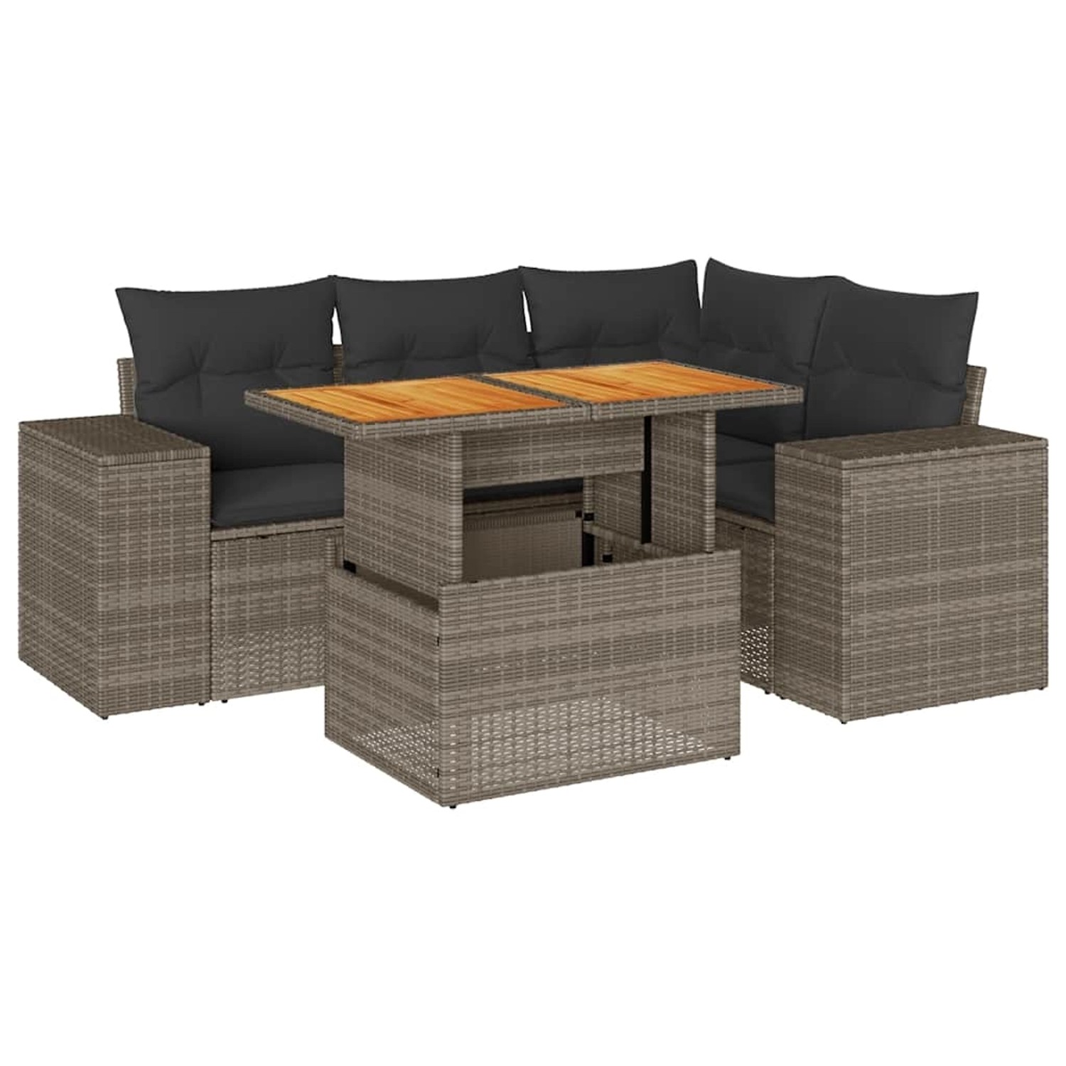 vidaXL 5-Tlg Garten-Sofagarnitur mit Kissen Grau Poly Rattan 3327371