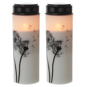 2er Set LED Grablichter mit Pusteblumenmotiv, 21cm hoch, für stimmungsvolle Trauerdekoration.