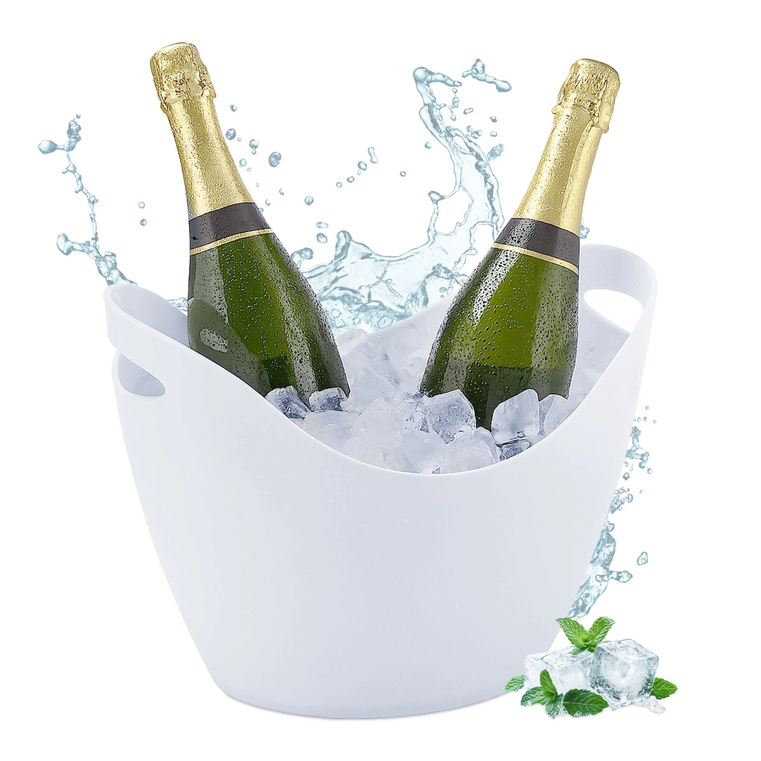 Relaxdays Sektkühler Kunststoff Weiß mit Tragegriffen 8, 25,5 cm x 35 cm x 25,5 cm