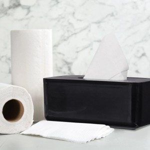 Relaxdays Tücherbox Kunststoff Schwarz mit Bambusdeckel 10 cm x 23 cm x 13 cm 0,34 kg