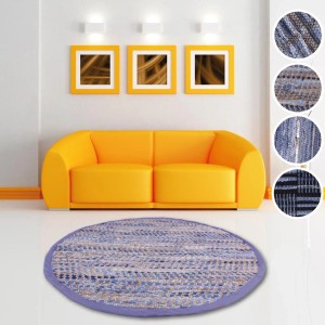 Runder Bestlivings Flickenteppich Jeans in Blau- und Beigetönen, 150 cm Durchmesser.