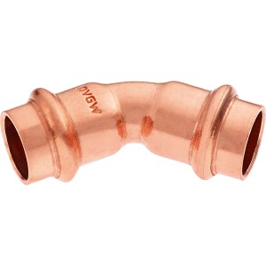 Kupfer Press-Bogen, 45 Grad, Ø 15 mm für Sanitär-, Solar- und Heizungsinstallationen.