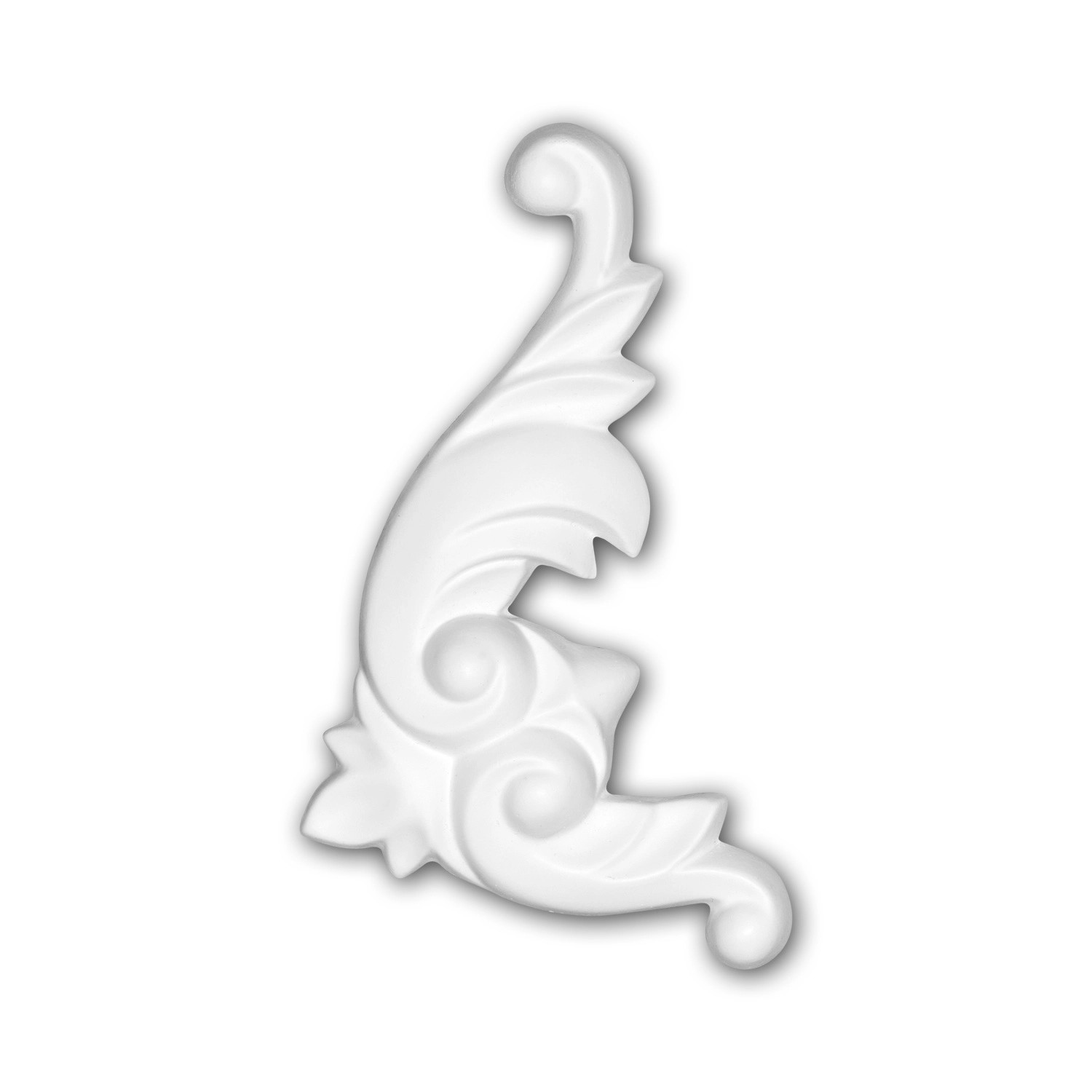 Weißes Zierelement aus Polyurethan, 8,5x12,5x1,6 cm, dekoratives Stuckdekor für Paneele.