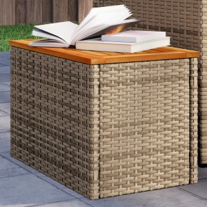 Beige Garten-Beistelltische (2 Stk.) aus Poly Rattan mit Holzplatte. Ideal für Garten & Terrasse.