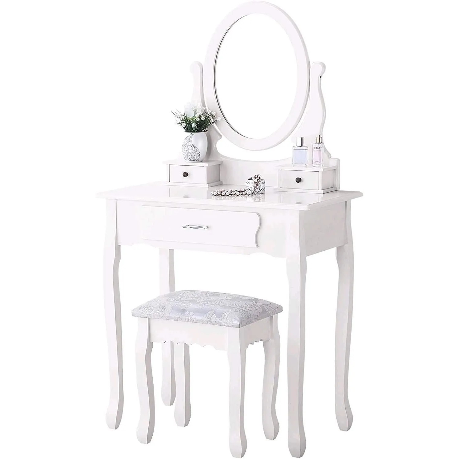 PXloue Schminktisch Set Schminkkommode 136cm Weiß mit Spiegel und Schubladen