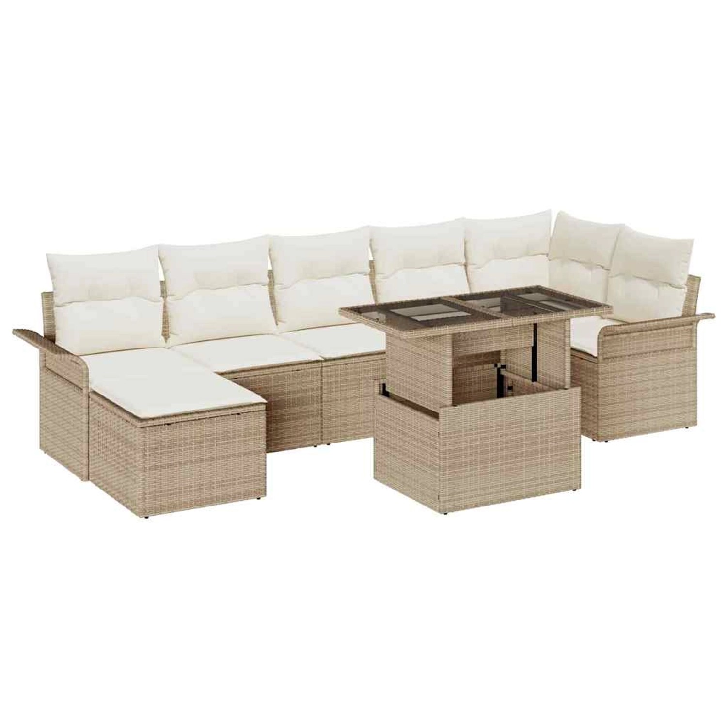 vidaXL Garten-Sofa-Set mit Kissen 8-Tlg Beige Poly Rattan 3348327 günstig online kaufen