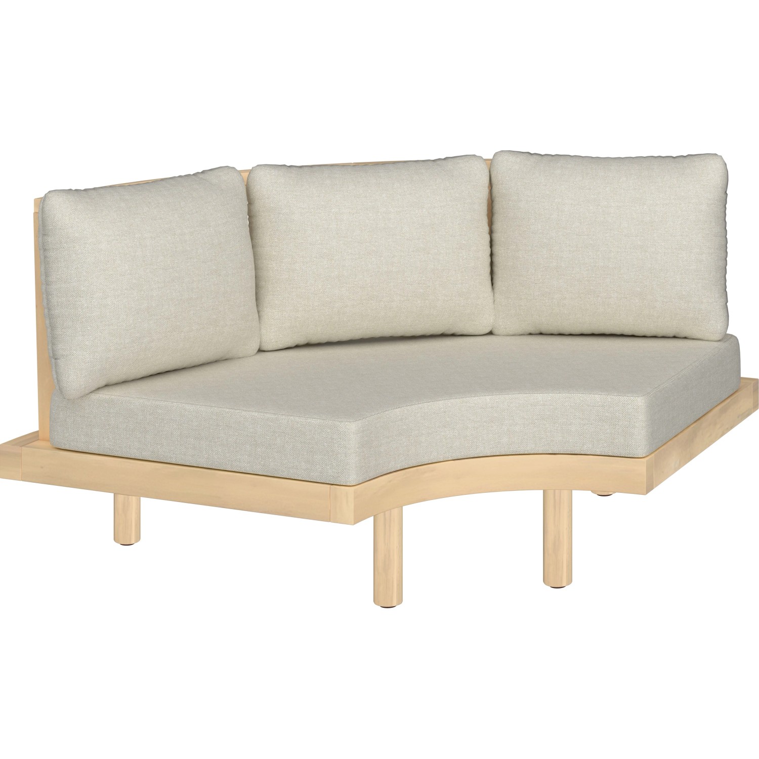 Modulare Gartenlounge Waldport, 4-teilig, Akazienholz mit beigen Kissen.