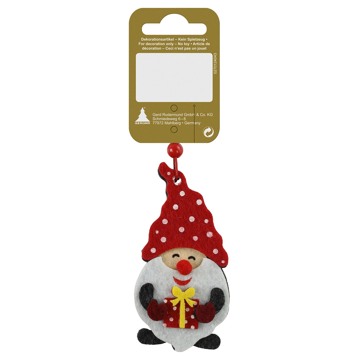 Weihnachts-Deko Wichtel zum Hängen aus Filz 10 cm Rot-Weiß