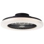Schwarze LED-Deckenleuchte Badria mit Ventilator, Ø 49 cm, Kristalloptik.