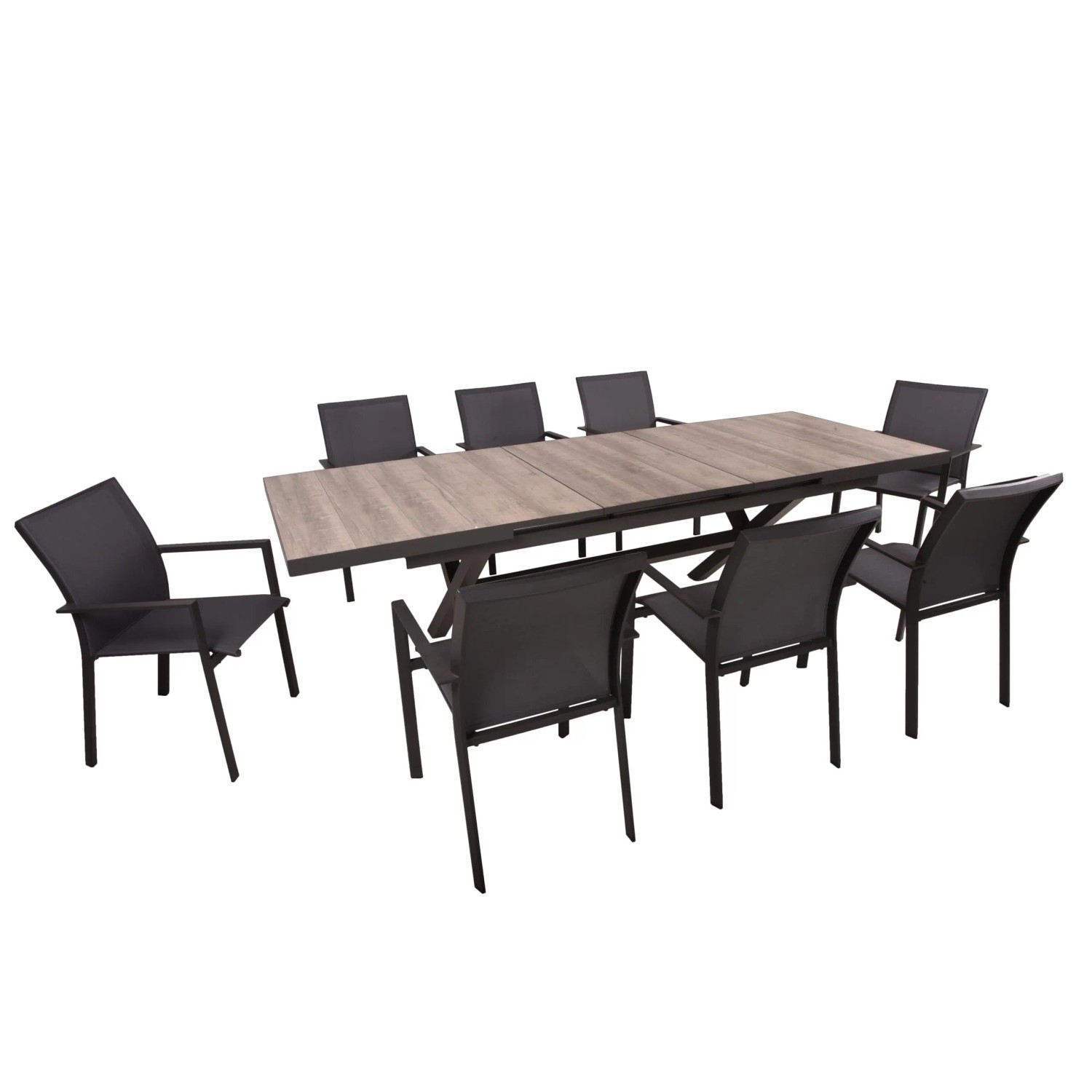 DELUKE Garten-Sitzgruppe JOANA 9-tlg. Kunststofftelgrau Gartenmöbel-Set Gartengarnitur Garten-Essgruppe Stühle A Esstisc...